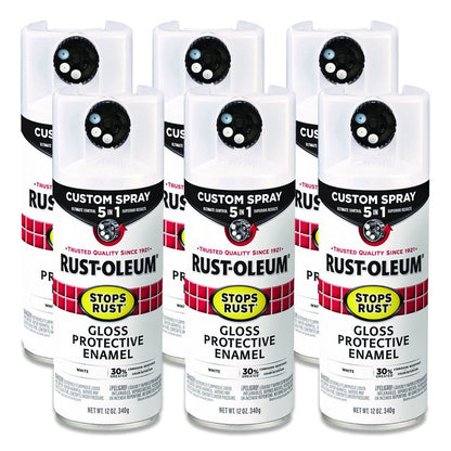 Stops Rust 5-in-1 Spray Paint, Gloss White, 12 oz Aerosol Can, 6/Carton