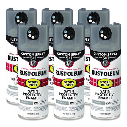 Stops Rust 5-in-1 Spray Paint, Satin Coastal Gray, 12 oz Aerosol Can, 6/Carton