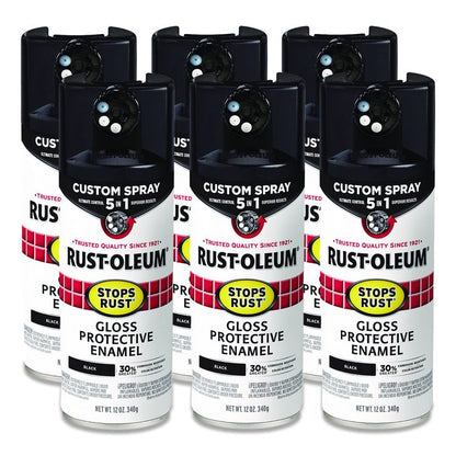 Stops Rust 5-in-1 Spray Paint, Gloss Black, 12 oz Aerosol Can, 6/Carton
