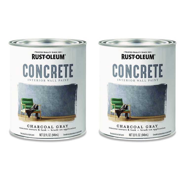 Concrete Interior Wall Paint, Flat Charcoal Gray, Quart Can, 2/Carton