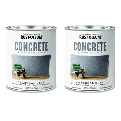 Concrete Interior Wall Paint, Flat Charcoal Gray, Quart Can, 2/Carton