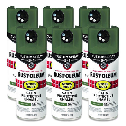 Stops Rust 5-in-1 Spray Paint, Satin Earthy Green, 12 oz Aerosol Can, 6/Carton