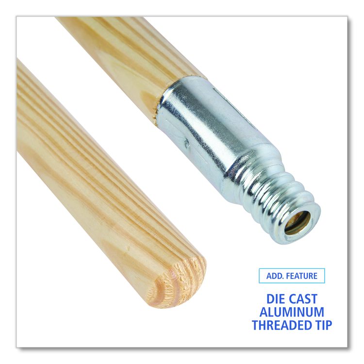 Metal Tip Threaded Hardwood Broom Handle, 0.94" dia x 60", Natural