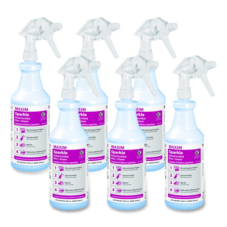RTU Sparkle Glass Cleaner, Safe-to-Ship, 32 oz Bottle, 6/Carton