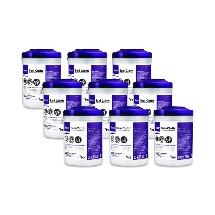 Super Sani-Cloth Germicidal Disposable Wipes, 1-Ply, 6 x 6.75, Unscented, White, 160/Canister, 12 Canisters/Carton