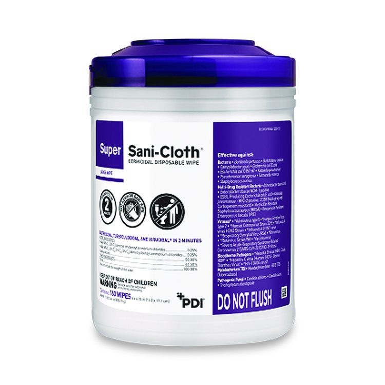 Super Sani-Cloth Germicidal Disposable Wipes, 1-Ply, 6 x 6.75, Unscented, White, 160/Canister, 12 Canisters/Carton
