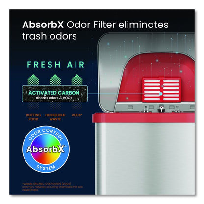 Step Pedal-Sensor Trash Can, 13 gal, Plastic/Stainless Steel, Silver/Red