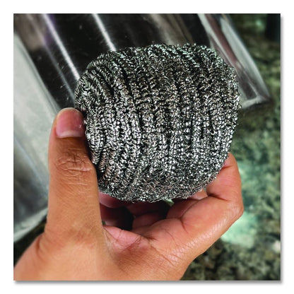 Stainless Steel Scrubber, Medium Size, Steel Gray, 72/Carton