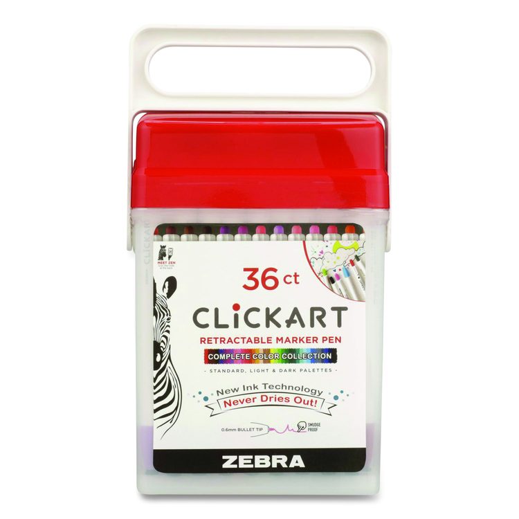 ClickArt Porous Point Pen, Retractable, Fine 0.6 mm, Assorted Ink Colors, White Barrel, 36/Pack