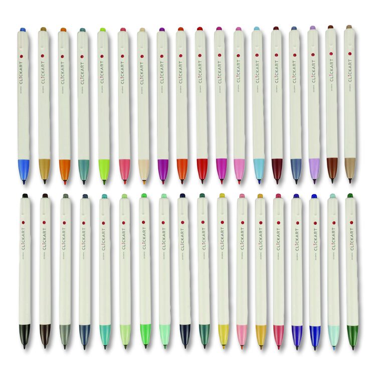 ClickArt Porous Point Pen, Retractable, Fine 0.6 mm, Assorted Ink Colors, White Barrel, 36/Pack