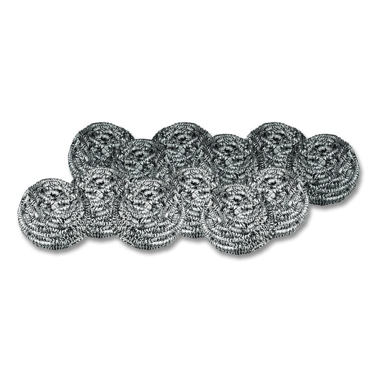 Stainless Steel Scrubber, Medium Size, Steel Gray, 72/Carton