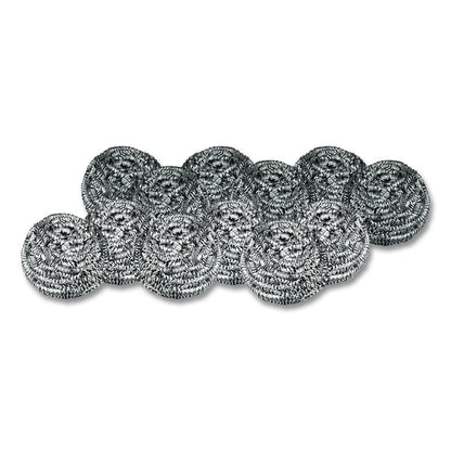 Stainless Steel Scrubber, Medium Size, Steel Gray, 72/Carton