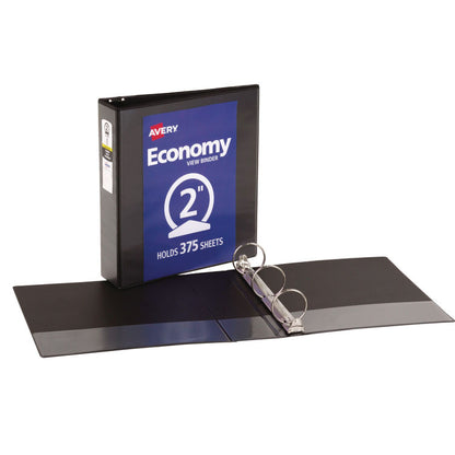 Economy View Binder with Round Rings , 3 Rings, 2" Capacity, 11 x 8.5, Black, (5730)