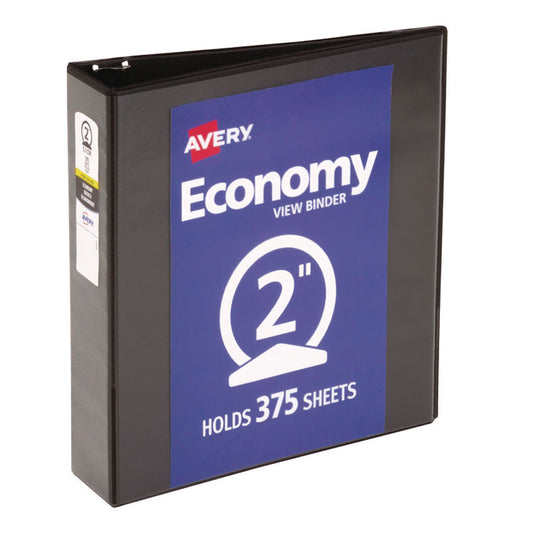 Economy View Binder with Round Rings , 3 Rings, 2" Capacity, 11 x 8.5, Black, (5730)