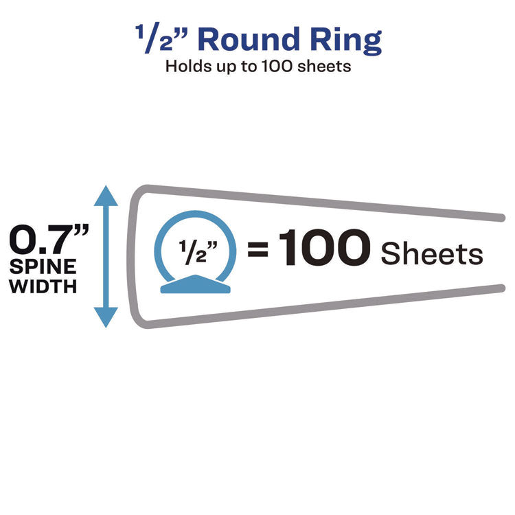 Mini Size Durable View Binder with Round Rings, 3 Rings, 0.5" Capacity, 8.5 x 5.5, Black