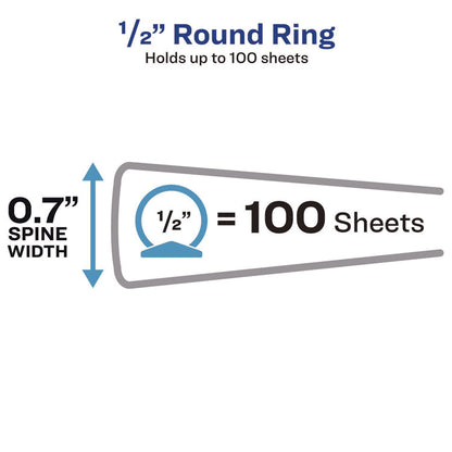 Mini Size Durable View Binder with Round Rings, 3 Rings, 0.5" Capacity, 8.5 x 5.5, White