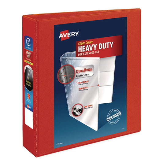 Heavy-Duty View Binder with DuraHinge and One Touch EZD Rings, 3 Rings, 2" Capacity, 11 x 8.5, Red