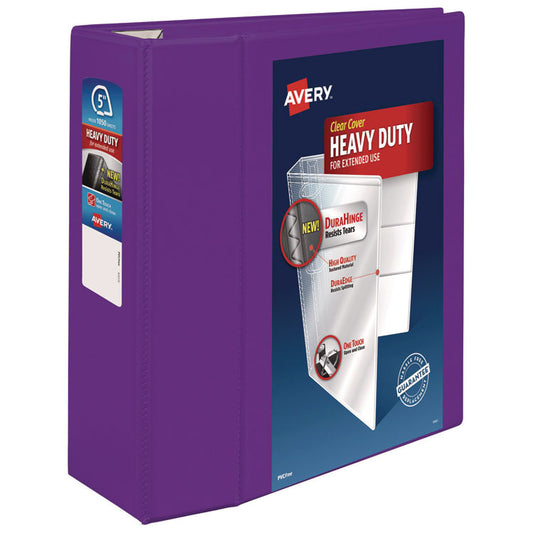 Heavy-Duty View Binder with DuraHinge and Locking One Touch EZD Rings, 3 Rings, 5" Capacity, 11 x 8.5, Purple