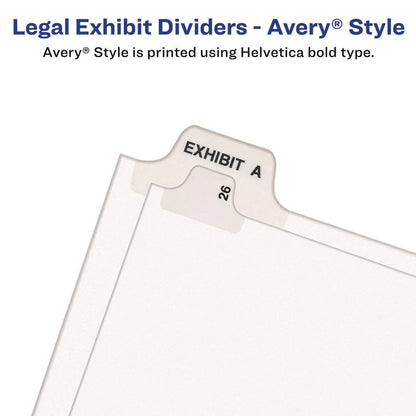 Preprinted Legal Exhibit Side Tab Index Dividers, Avery Style, 10-Tab, 7, 11 x 8.5, White, 25/Pack