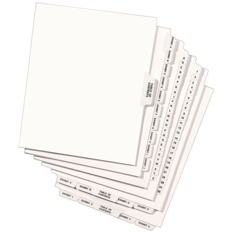 Preprinted Legal Exhibit Side Tab Index Dividers, Avery Style, 10-Tab, 7, 11 x 8.5, White, 25/Pack