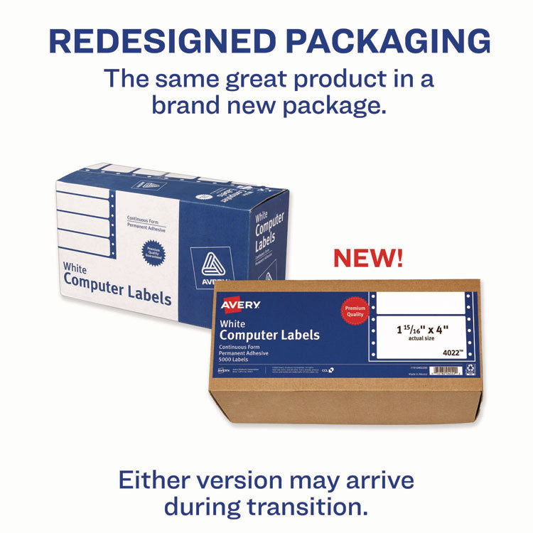 Dot Matrix Printer Mailing Labels, Pin-Fed Printers, 1.94 x 4, White, 5,000/Box