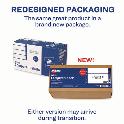 Dot Matrix Printer Mailing Labels, Pin-Fed Printers, 1.94 x 4, White, 5,000/Box