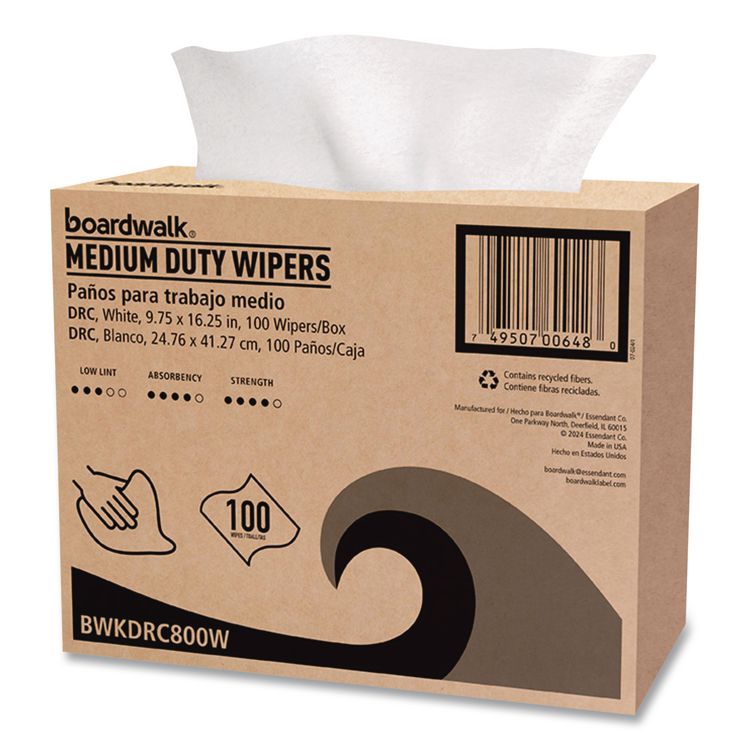 DRC Wipers, 1-Ply, 9.75 x 16.25, White, 100/Box, 8 Boxes/Carton