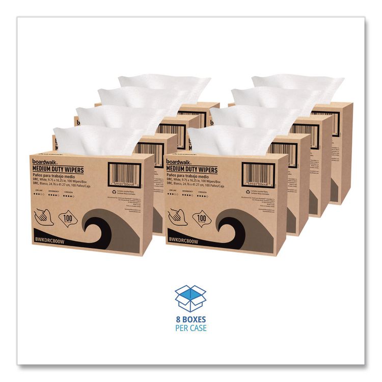 DRC Wipers, 1-Ply, 9.75 x 16.25, White, 100/Box, 8 Boxes/Carton