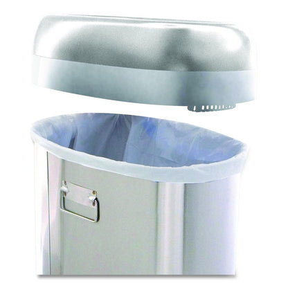 Open Top Trash Can with Wheels, Oval, 13 gal, Plastic/Stainless Steel, Silver