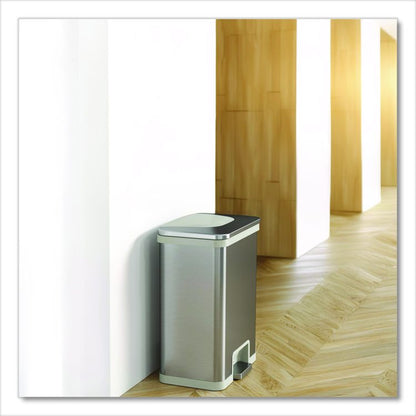 Step Pedal-Sensor Trash Can, 13 gal, Plastic/Stainless Steel, Silver/White