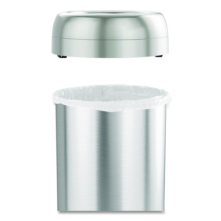 Open Top Trash Can with Wheels, Round, 16 gal, Plastic/Stainless Steel, Silver