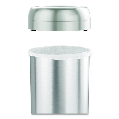 Open Top Trash Can with Wheels, Round, 16 gal, Plastic/Stainless Steel, Silver