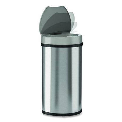 Sensor Trash Can, Half-Round Cylinder, 13 gal, Plastic/Stainless Steel, Silver