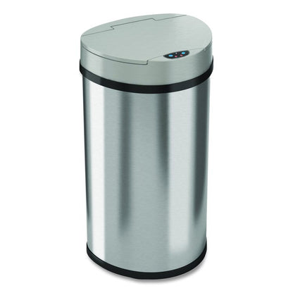 Sensor Trash Can, Half-Round Cylinder, 13 gal, Plastic/Stainless Steel, Silver