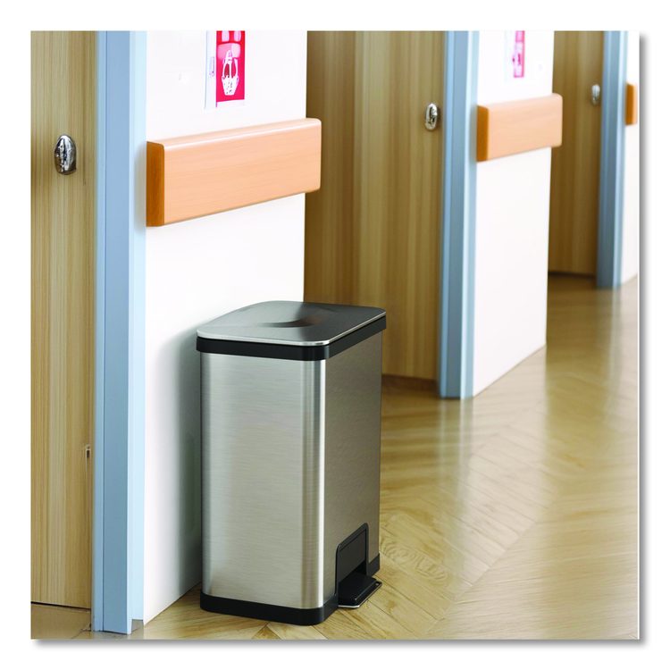 Step Pedal Trash Can with AirStep Technology, 13 gal, Plastic/Stainless Steel, Silver
