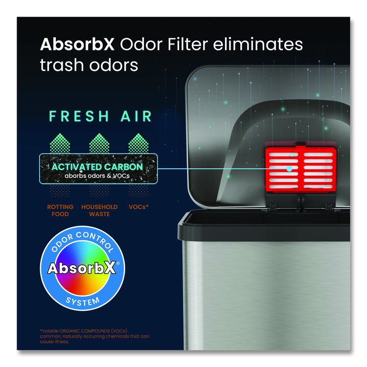 Step Pedal Trash Can with AirStep Technology, 13 gal, Plastic/Stainless Steel, Silver