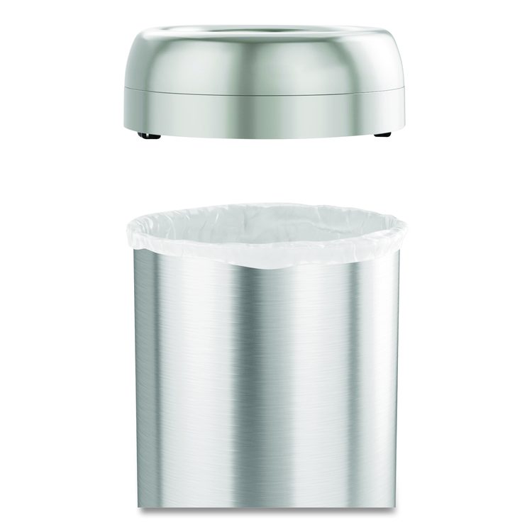 Open Top Trash Can with Wheels, Round, 13 gal, Plastic/Stainless Steel, Silver