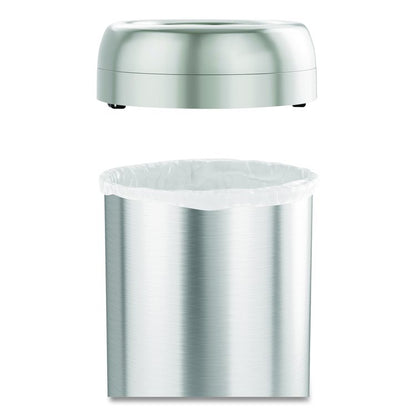 Open Top Trash Can with Wheels, Round, 13 gal, Plastic/Stainless Steel, Silver