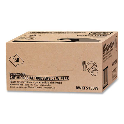 Antimicrobial Foodservice Wipers, 1-Ply, 12 x 21, Red/White, 150/Carton