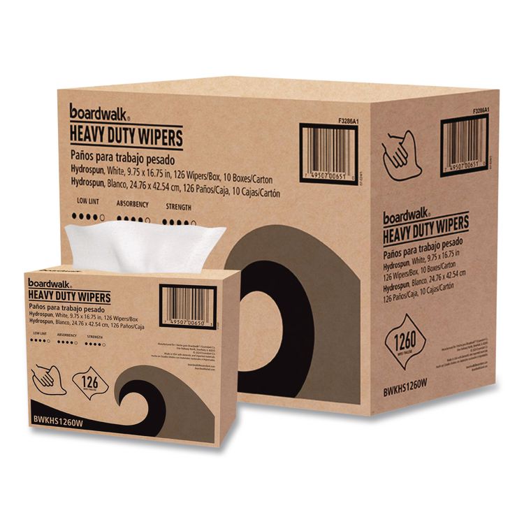Hydrospun Wipers, 1-Ply, 9.75 x 16.75, White, 126/Box, 10 Boxes/Carton