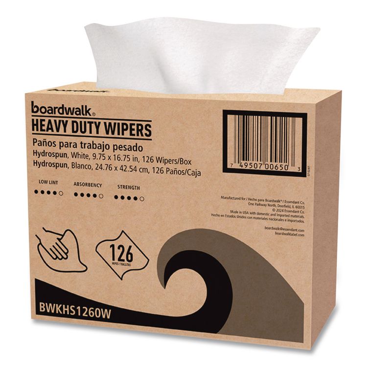 Hydrospun Wipers, 1-Ply, 9.75 x 16.75, White, 126/Box, 10 Boxes/Carton