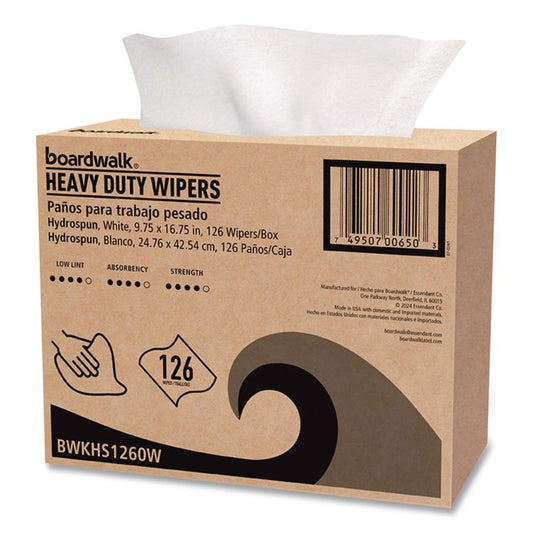 Hydrospun Wipers, 1-Ply, 9.75 x 16.75, White, 126/Box, 10 Boxes/Carton