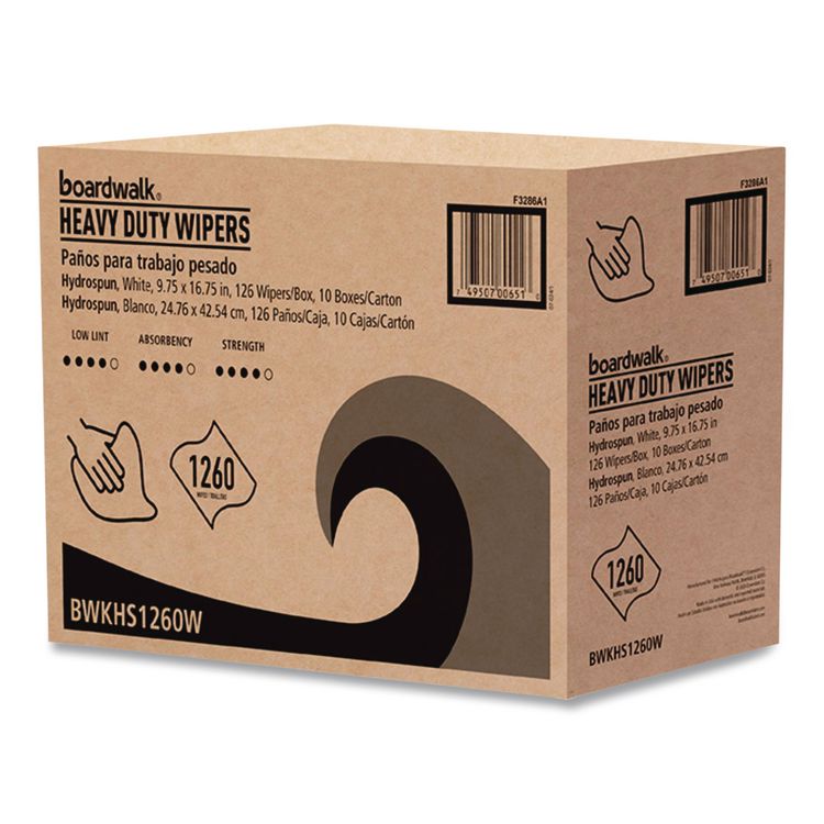 Hydrospun Wipers, 1-Ply, 9.75 x 16.75, White, 126/Box, 10 Boxes/Carton
