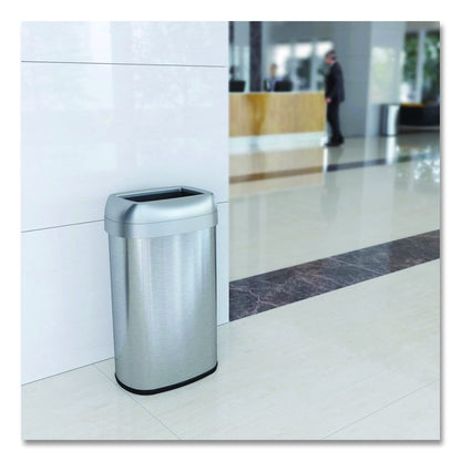 Open Top Trash Can, Oval, 16 gal, Plastic/Stainless Steel, Silver