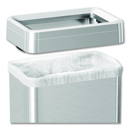 Open Top Trash Can with Wheels, Rectangular, 16 gal, Plastic/Stainless Steel, Silver