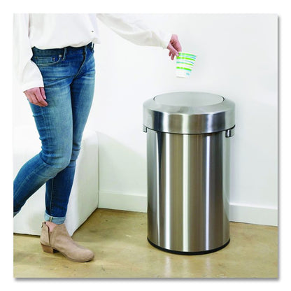 Swing Top Trash Can, 17 gal, Stainless Steel, Silver