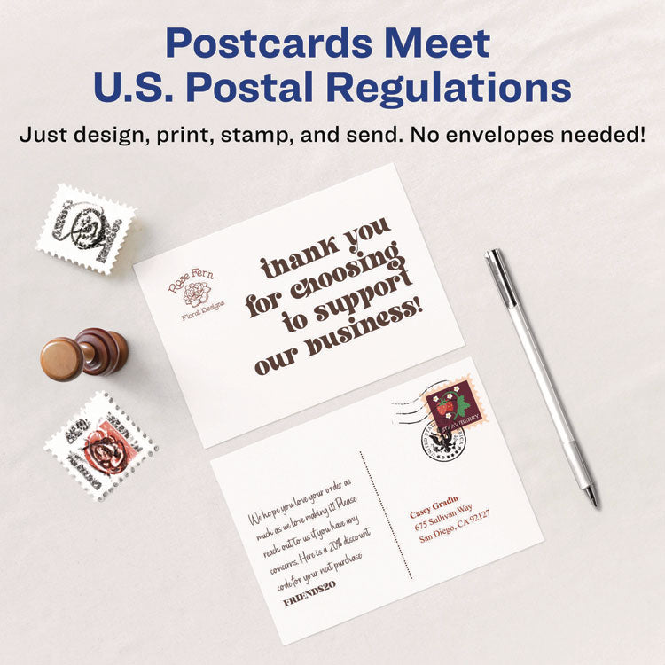 Printable Postcards, Inkjet, 80 lb, 4 x 6, Matte White, 100 Cards, 2 Cards/Sheet, 50 Sheets/Box