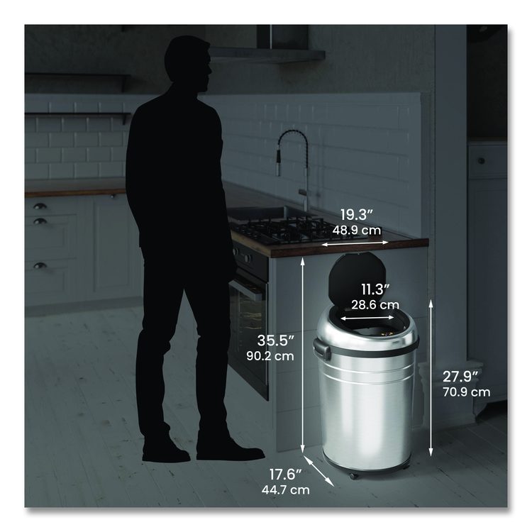 Extra-Large Sensor Trash Can with Wheels, 18 gal, Plastic/Stainless Steel