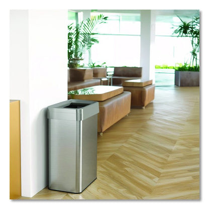 Open Top Trash Can, Rectangular, 18 gal, Plastic/Stainless Steel, Silver