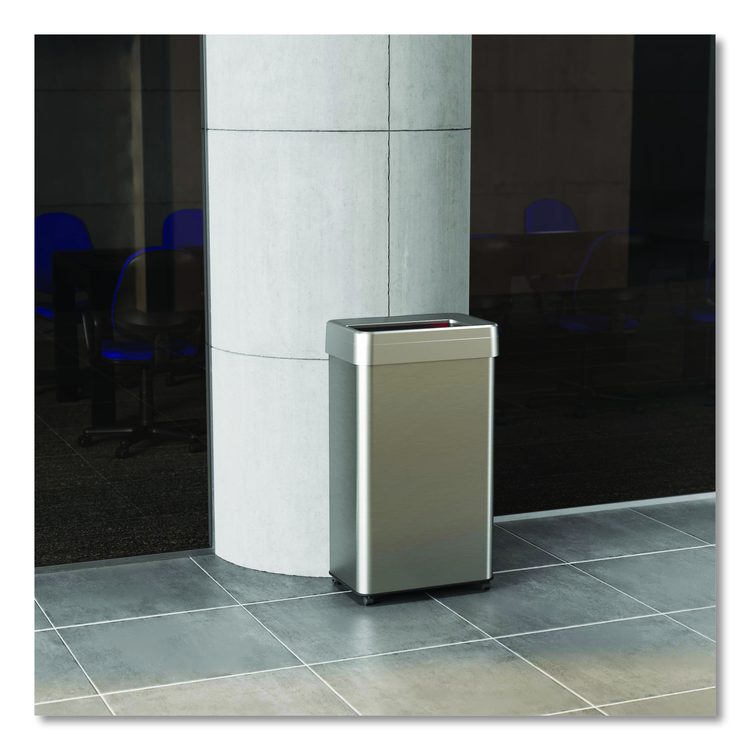 Open Top Trash Can with Wheels, 18 gal, Plastic Stainless Steel, Silver